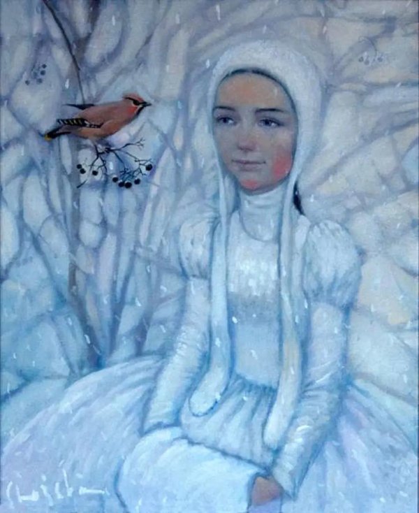 Женщина зима нарисованные