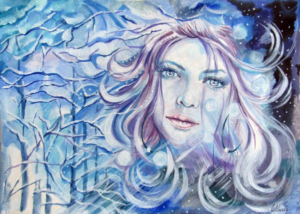 Женщина зима нарисованные