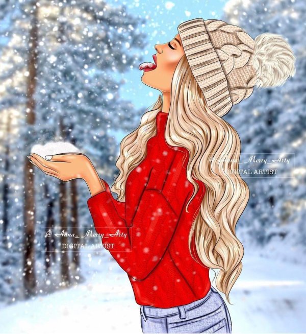 Женщина зима нарисованные