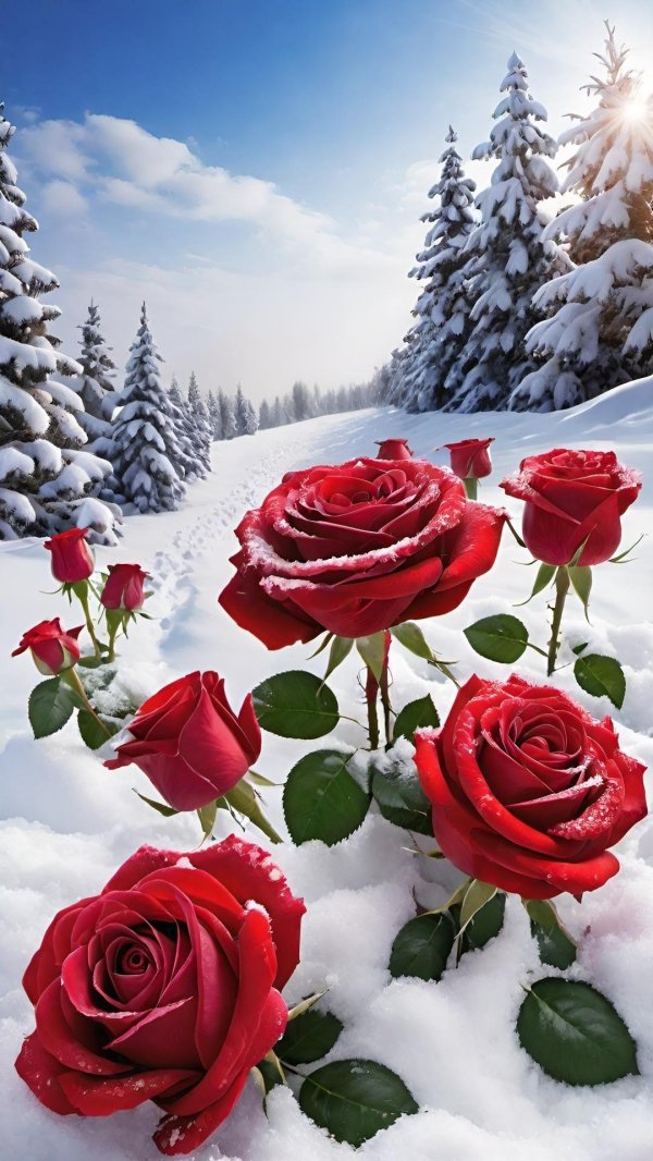 Розы зима с пожеланиями