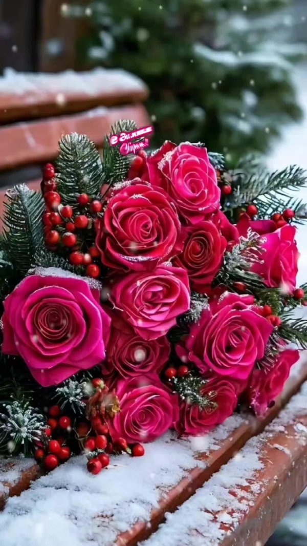 Розы зима с пожеланиями