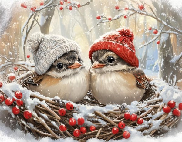 Для рабочего стола птицы зима