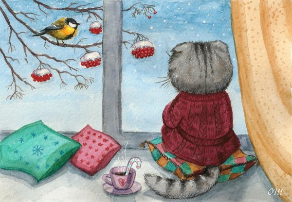 За окном зима с надписями