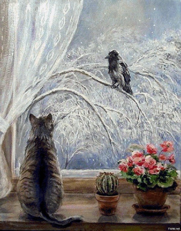 За окном зима с надписями