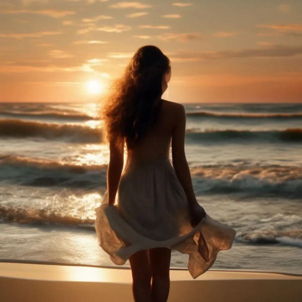 Девушка со спины у моря