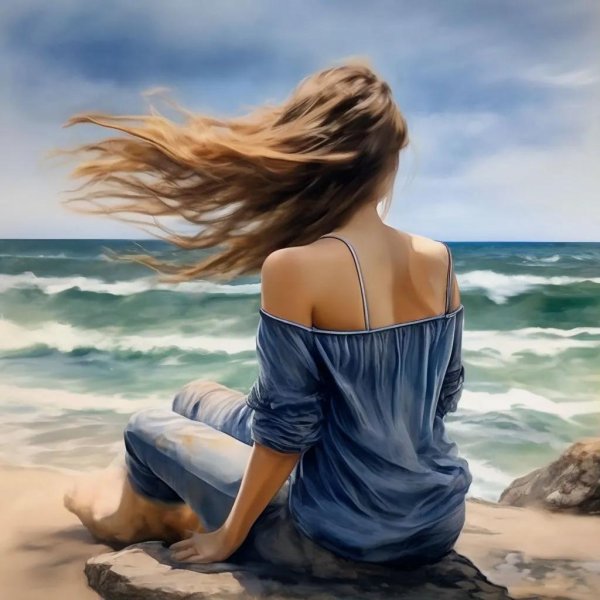 Девушка со спины у моря