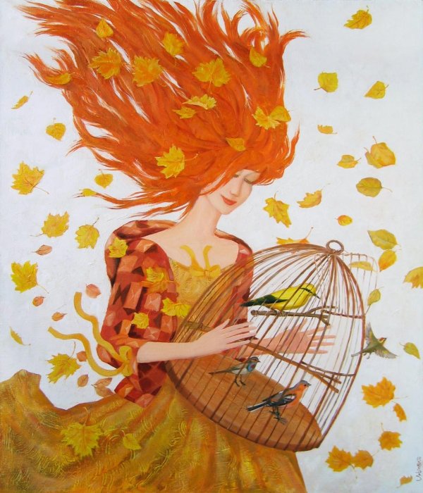 Девушка осень нарисованные