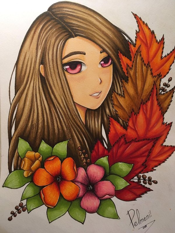 Девушка осень нарисованные