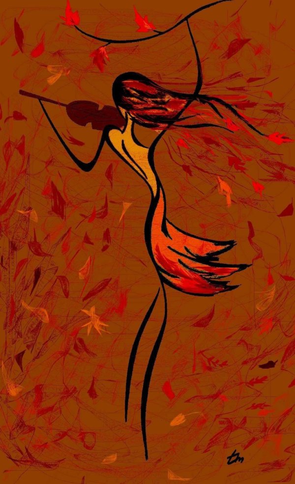 Девушка осень нарисованные