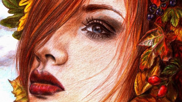 Девушка осень нарисованные