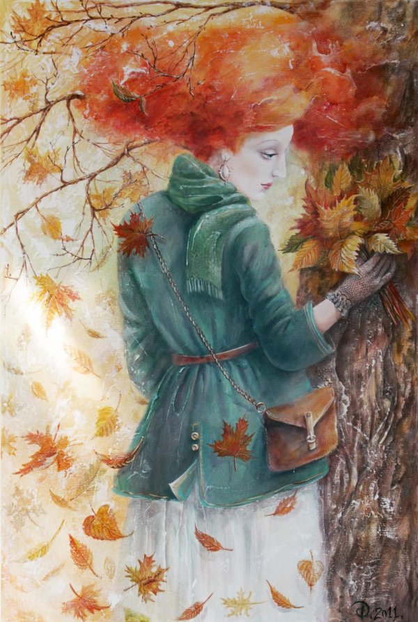 Девушка осень нарисованные