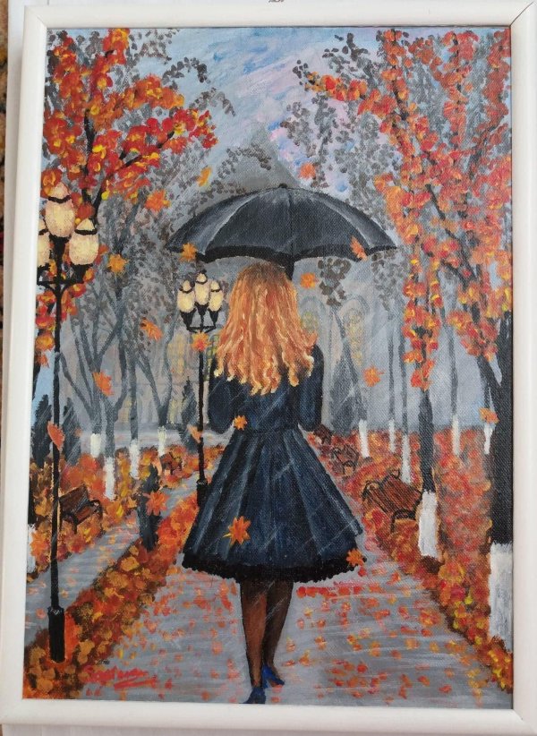 Девушка осень нарисованные