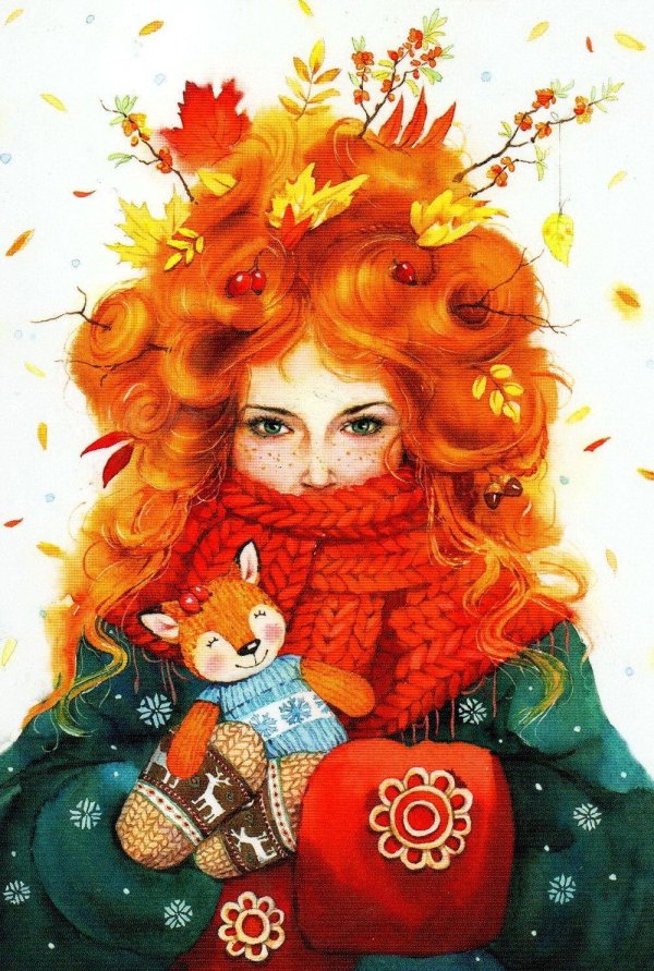 Девушка осень нарисованные