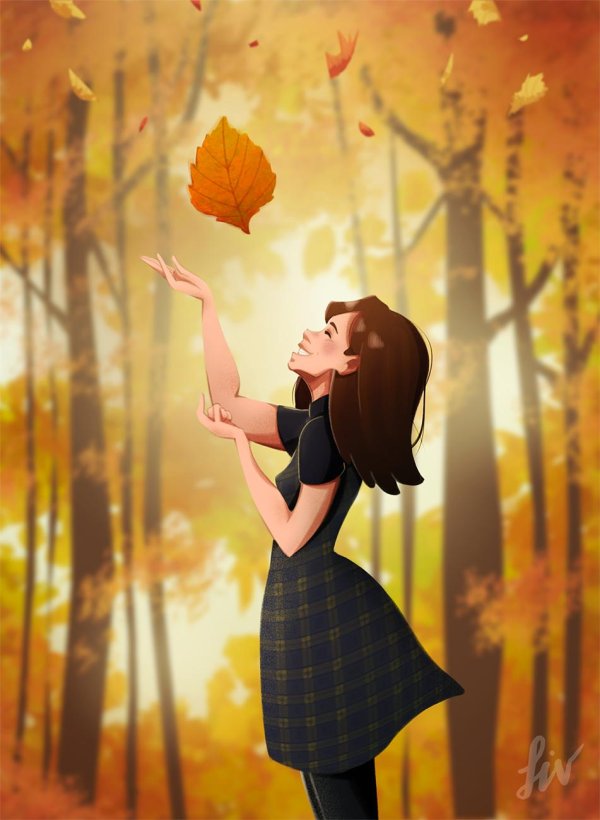Девушка осень нарисованные