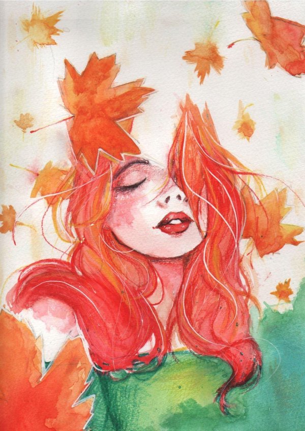 Девушка осень нарисованные