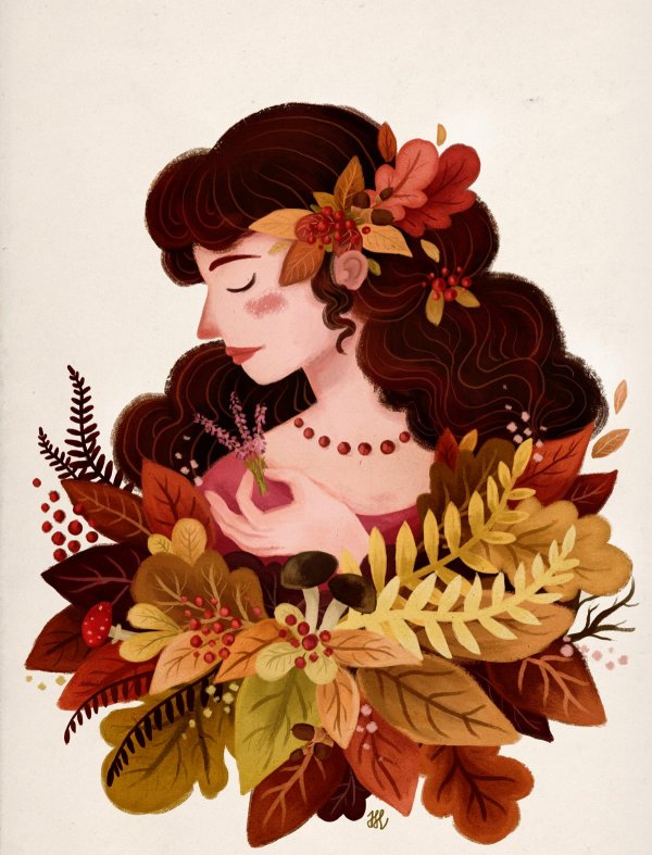 Девушка осень нарисованные