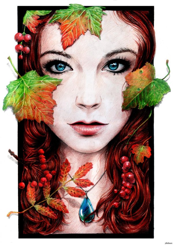 Девушка осень нарисованные