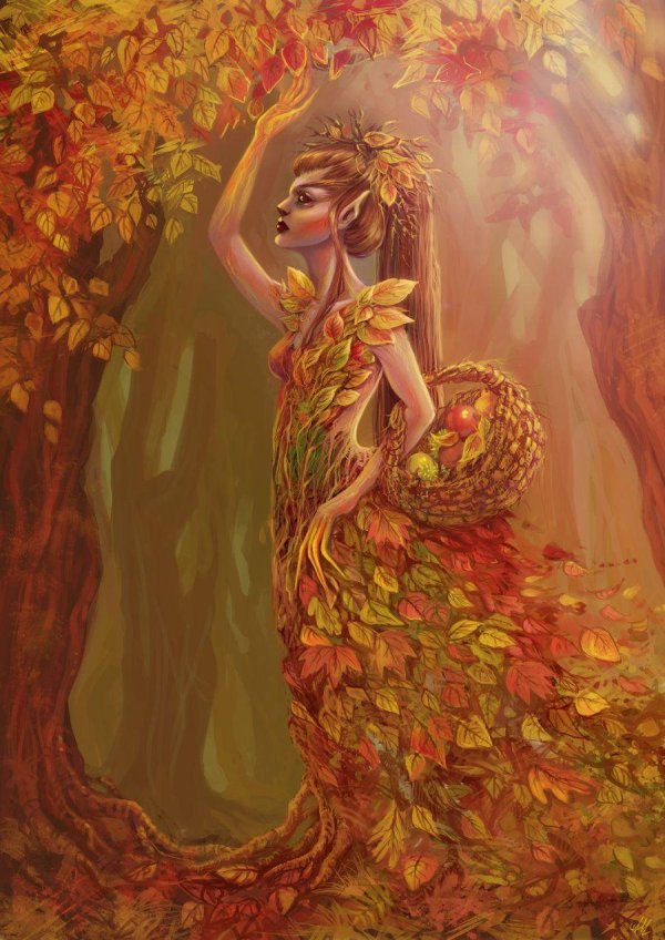 Девушка осень нарисованные