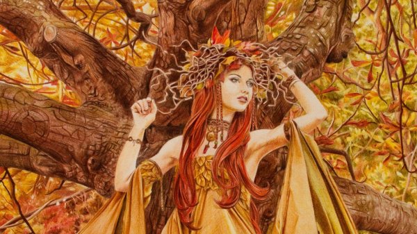 Девушка осень нарисованные