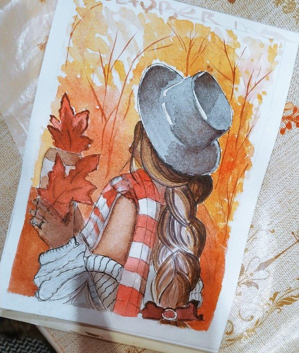 Девушка осень нарисованные