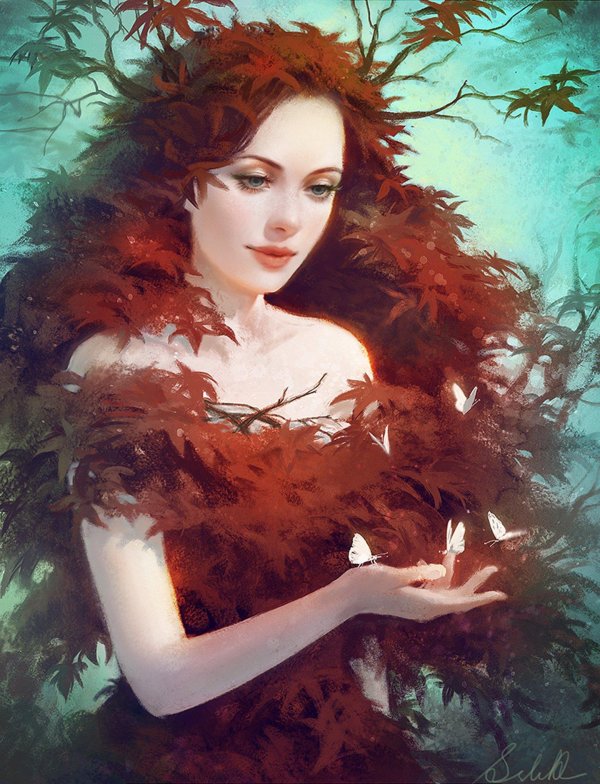 Девушка осень нарисованные