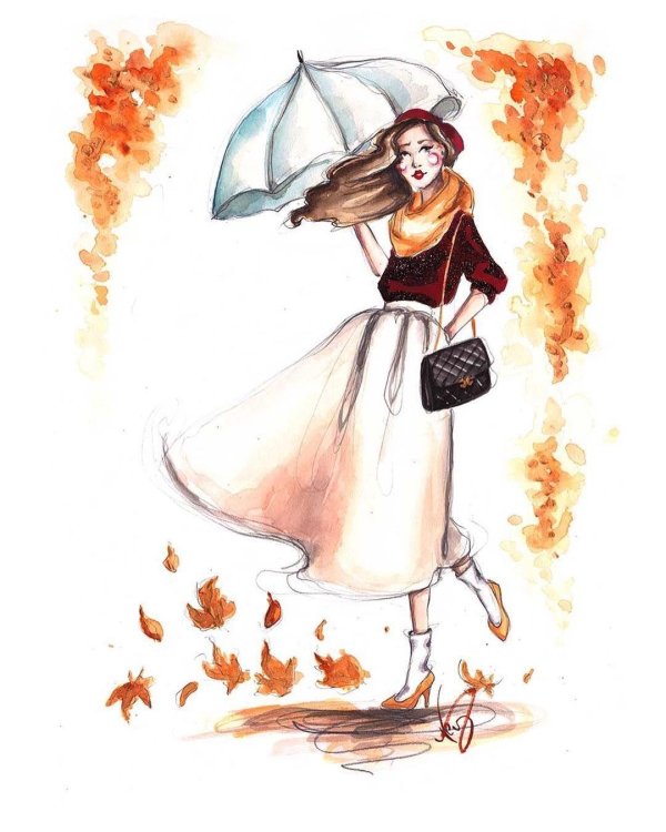 Девушка осень нарисованные