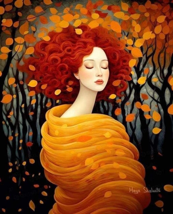 Девушка осень нарисованные