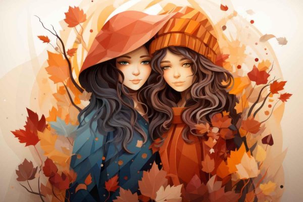 Девушка осень нарисованные