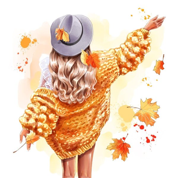 Девушка осень нарисованные