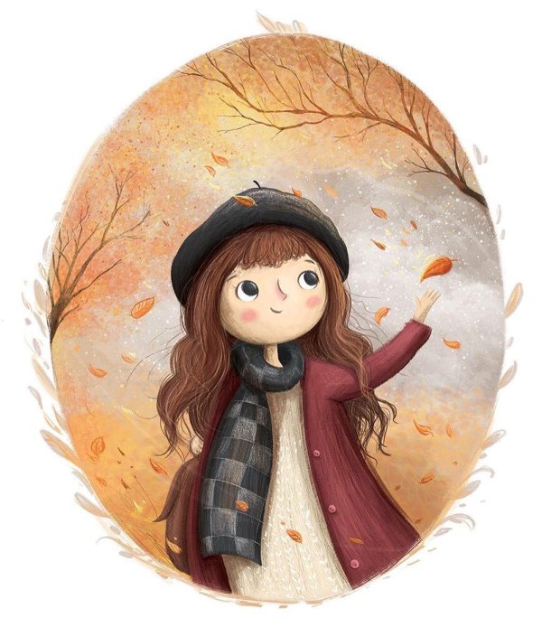 Девушка осень нарисованные