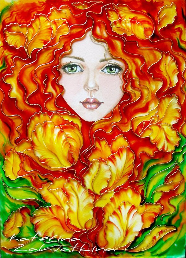 Девушка осень нарисованные