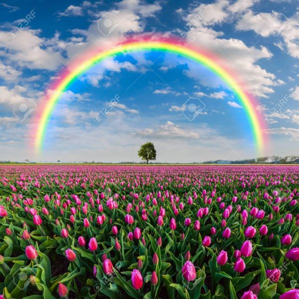 радужные цветы в поле