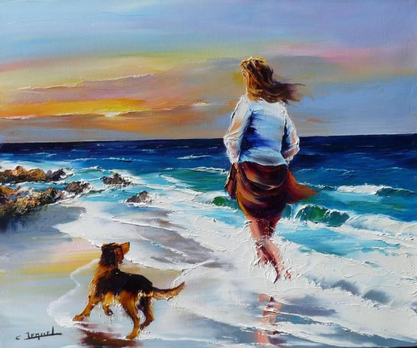 Девушка и море нарисованные