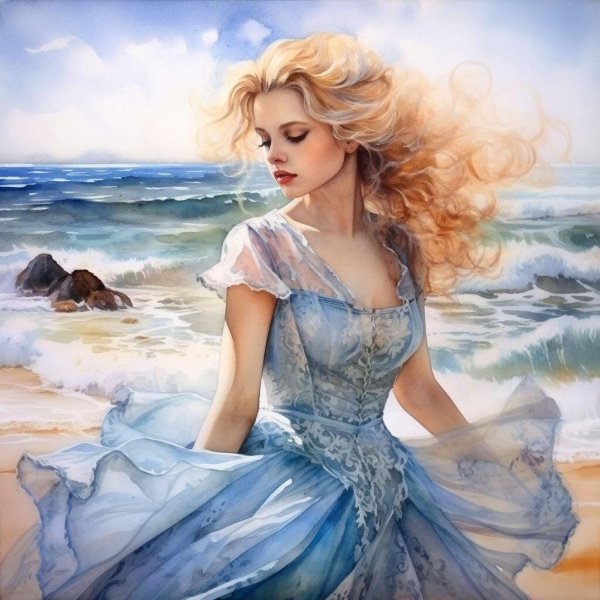 Девушка и море нарисованные