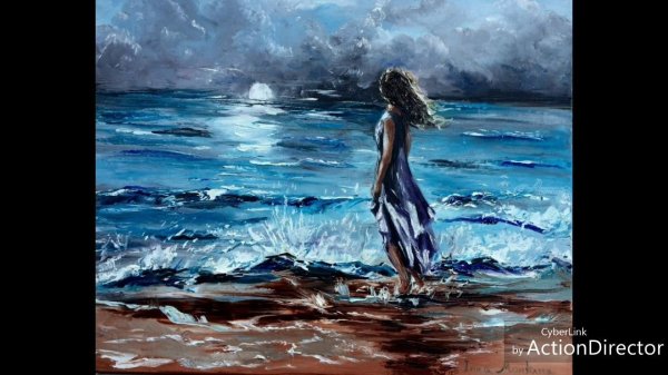 Девушка и море нарисованные