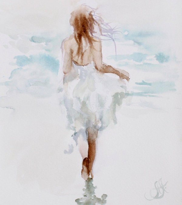 Девушка и море нарисованные