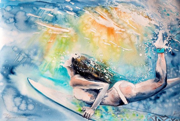 Девушка и море нарисованные