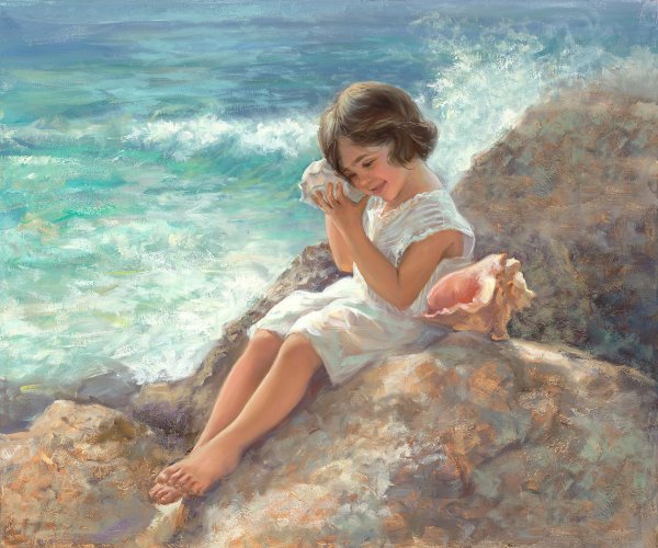 Девушка и море нарисованные