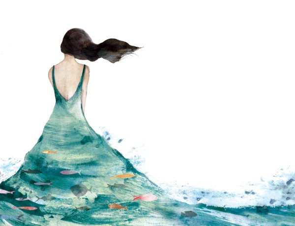 Девушка и море нарисованные