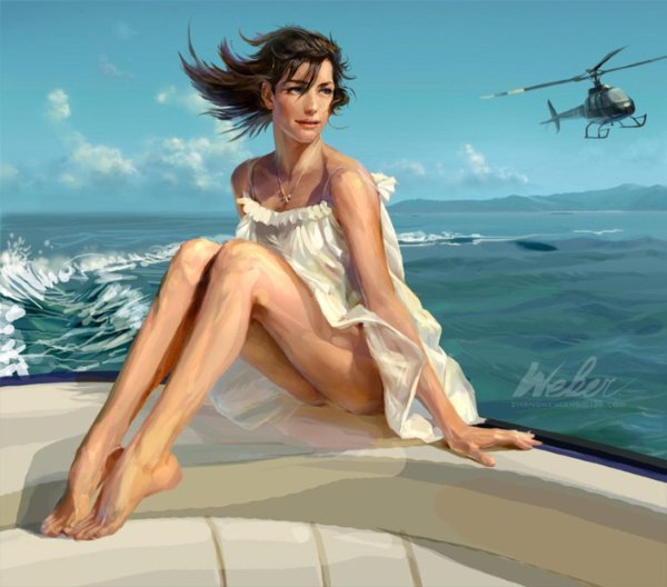 Девушка и море нарисованные