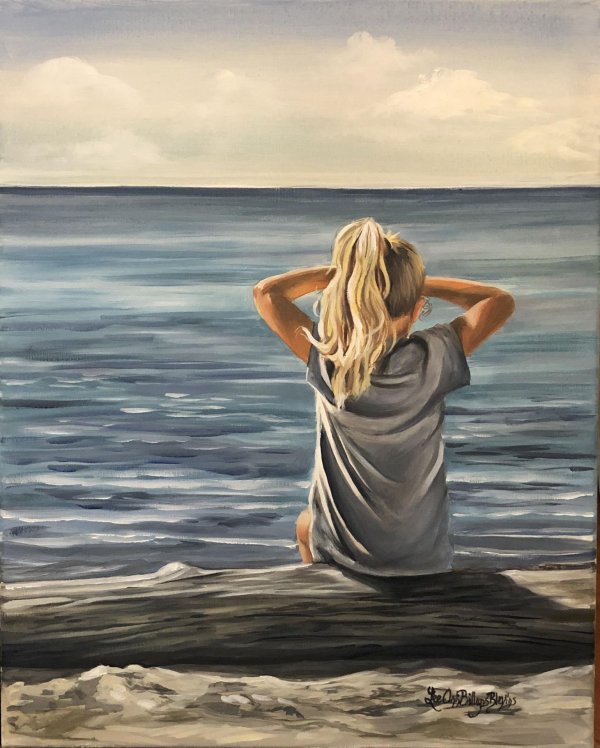 Девушка и море нарисованные