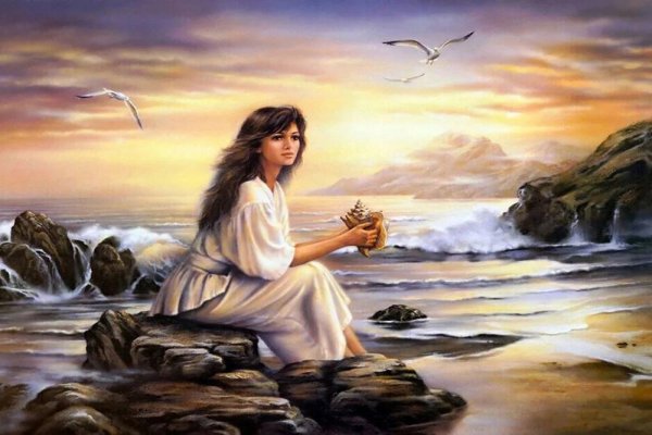 Девушка и море нарисованные
