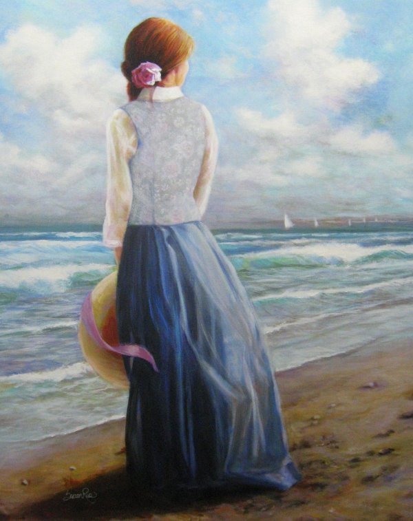 Девушка и море нарисованные