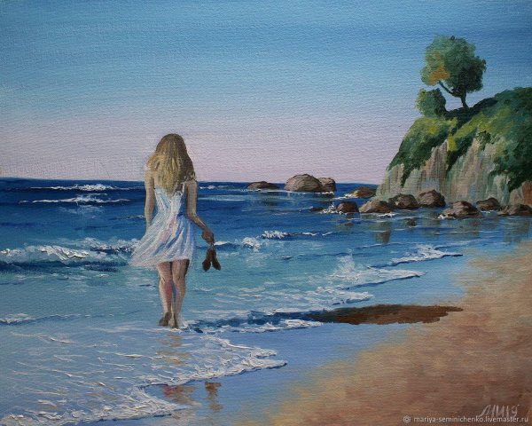 Девушка и море нарисованные