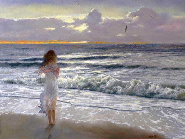 Девушка и море нарисованные
