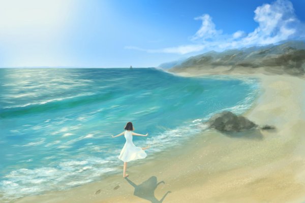 Девушка и море нарисованные