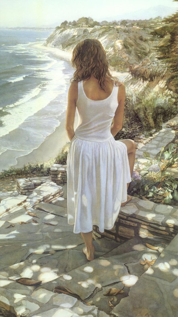 Девушка и море нарисованные