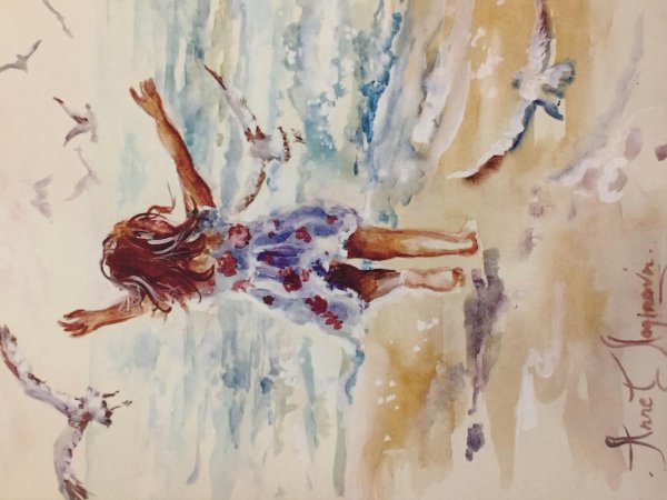 Девушка и море нарисованные