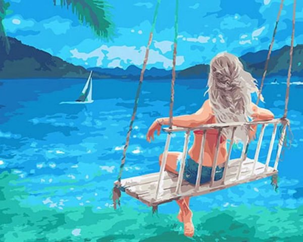 Девушка и море нарисованные