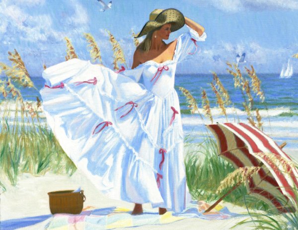 Девушка и море нарисованные